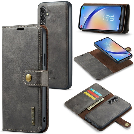 For Samsung Galaxy A34 5G DG.MING Crazy Horse Texture Detachable Magnetic Leather Case(Grey)