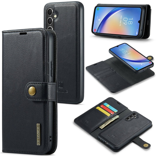 For Samsung Galaxy A34 5G DG.MING Crazy Horse Texture Detachable Magnetic Leather Case(Black)