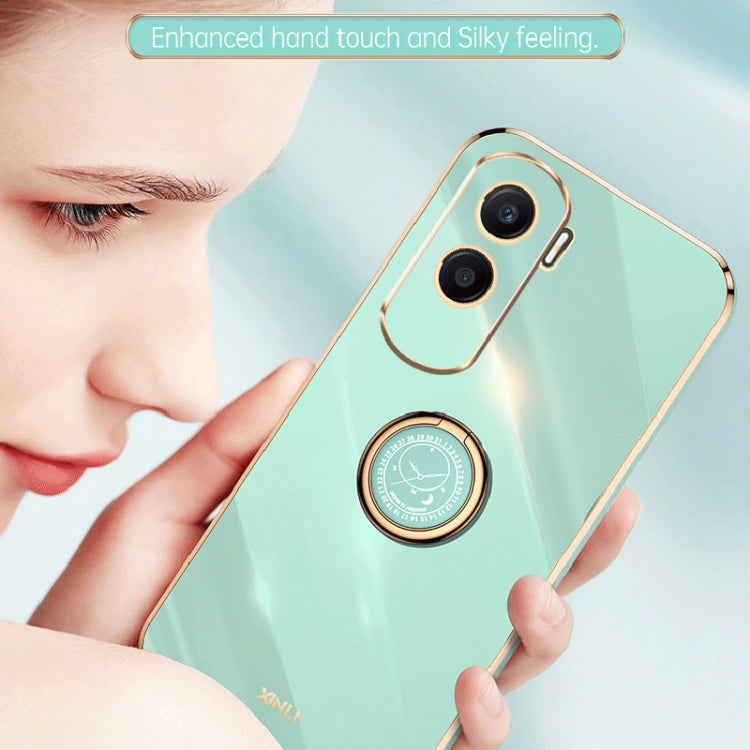 For Honor X50i 5G XINLI Straight Edge 6D Electroplate TPU Phone Case with Ring Holder(Pink)