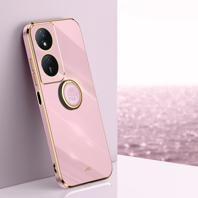 For Honor Play 50 Plus 5G XINLI Straight Edge 6D Electroplate TPU Phone Case with Ring Holder(Cherry Purple)