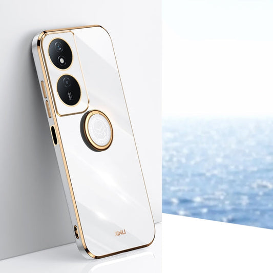 For Honor Play 50 Plus 5G XINLI Straight Edge 6D Electroplate TPU Phone Case with Ring Holder(White)