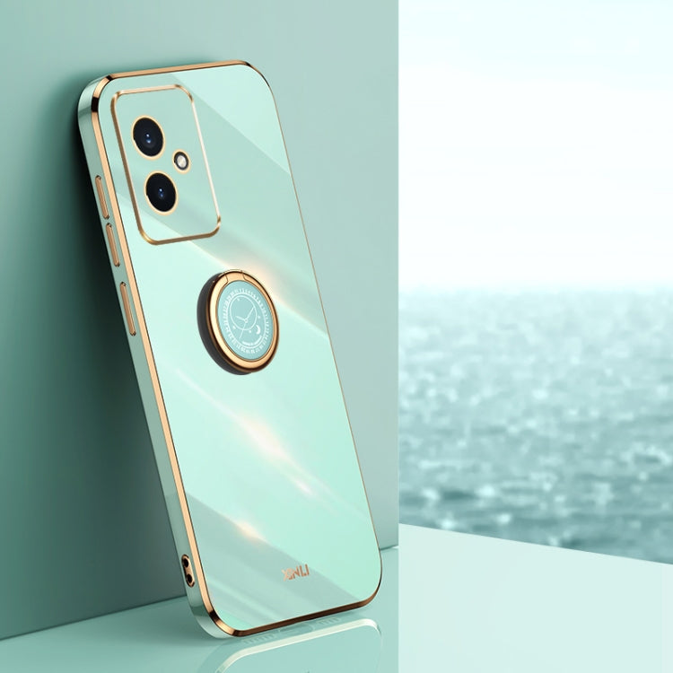 For Honor 100 XINLI Straight Edge 6D Electroplate TPU Phone Case with Ring Holder(Mint Green)