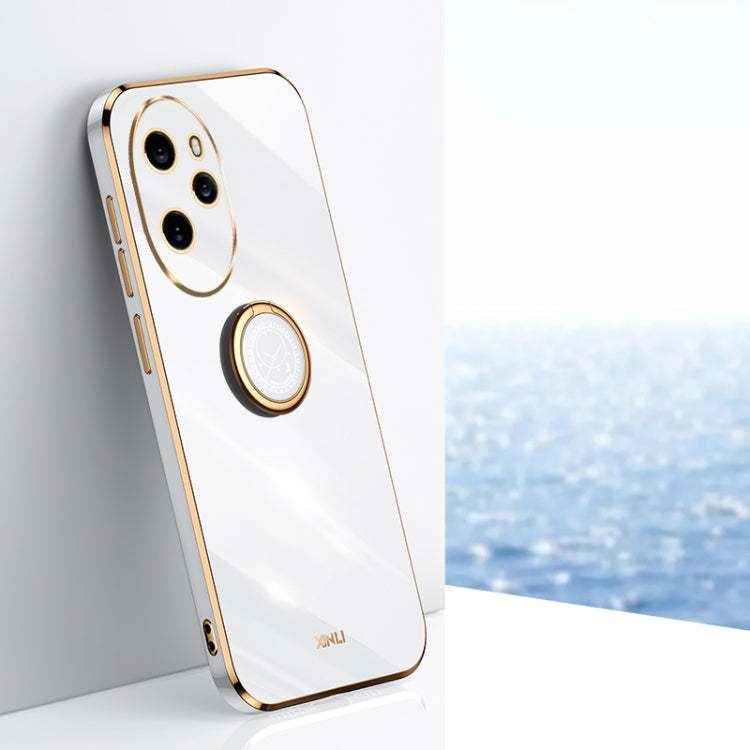 Coque de téléphone en TPU électrolytique 6D à bord droit XINLI For Honor 100 Pro avec support annulaire (blanc)