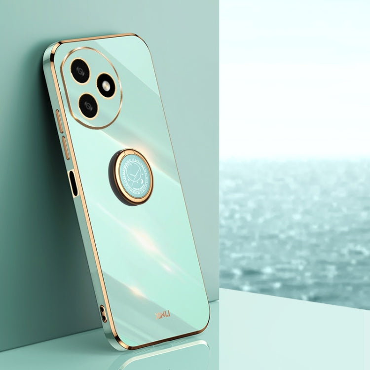 Étui de téléphone en TPU électrolytique 6D à bord droit XINLI pour Honor X50i+ 5G avec support annulaire (Vert menthe)