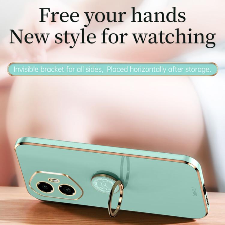For Honor 300 XINLI Straight Edge 6D Electroplate TPU Phone Case with Ring Holder(Mint Green)
