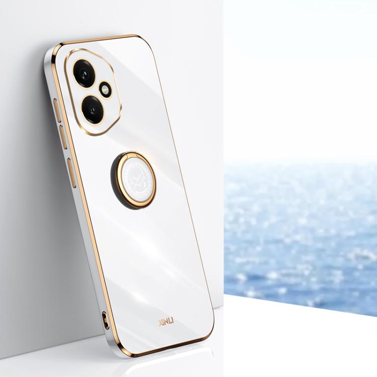 For Honor 400 Global 156.5mm XINLI Straight Edge 6D Electroplate TPU Phone Case with Ring Holder(White)