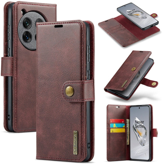 Pour l'étui en cuir magnétique détachable DG.MING Crazy Horse Texture pour OnePlus 12 (rouge)