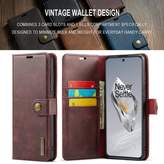Pour l'étui en cuir magnétique détachable DG.MING Crazy Horse Texture pour OnePlus 12 (rouge)