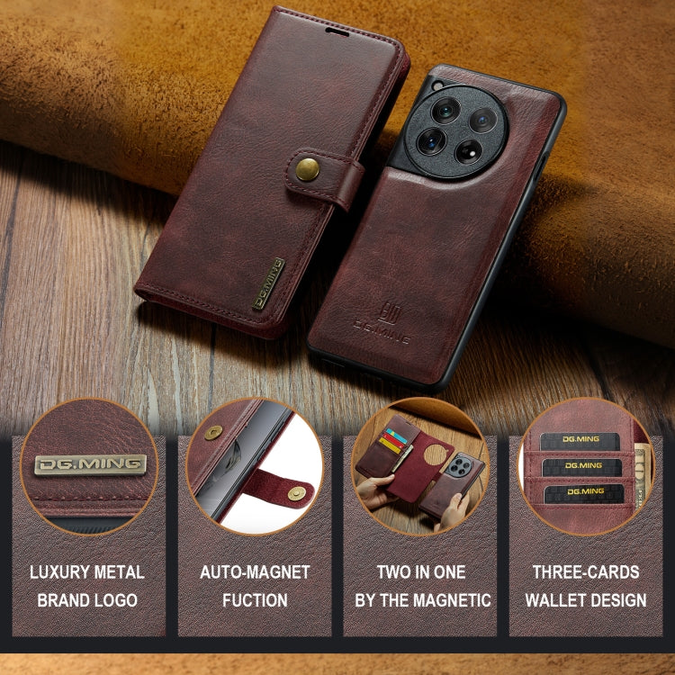 For OnePlus 12 DG.MING Crazy Horse Texture Detachable Magnetic Leather Case(Red)