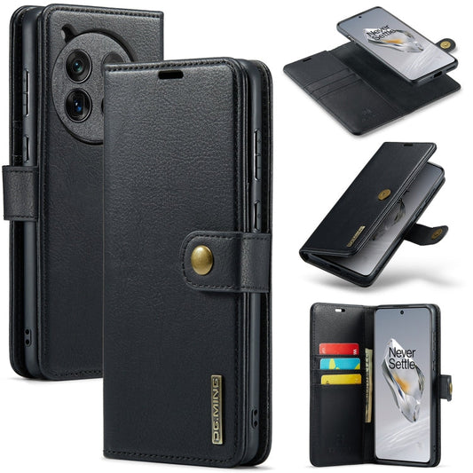 Pour OnePlus 12 DG.MING Crazy Horse Texture Étui en cuir magnétique détachable (Noir)