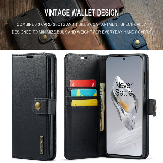 Pour OnePlus 12 DG.MING Crazy Horse Texture Étui en cuir magnétique détachable (Noir)