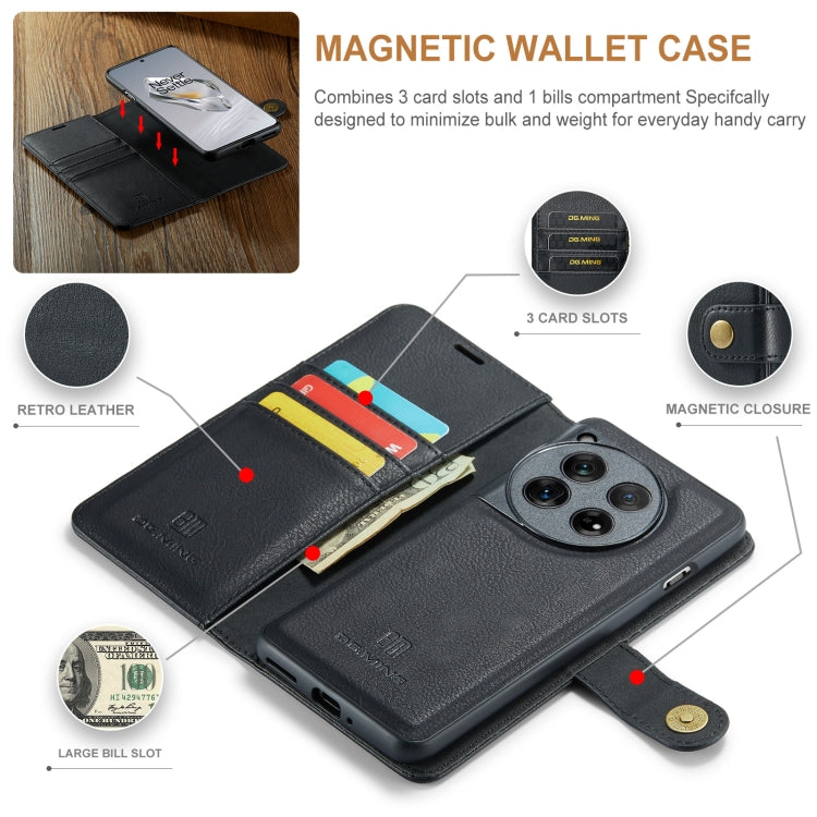 For OnePlus 12 DG.MING Crazy Horse Texture Detachable Magnetic Leather Case(Black)