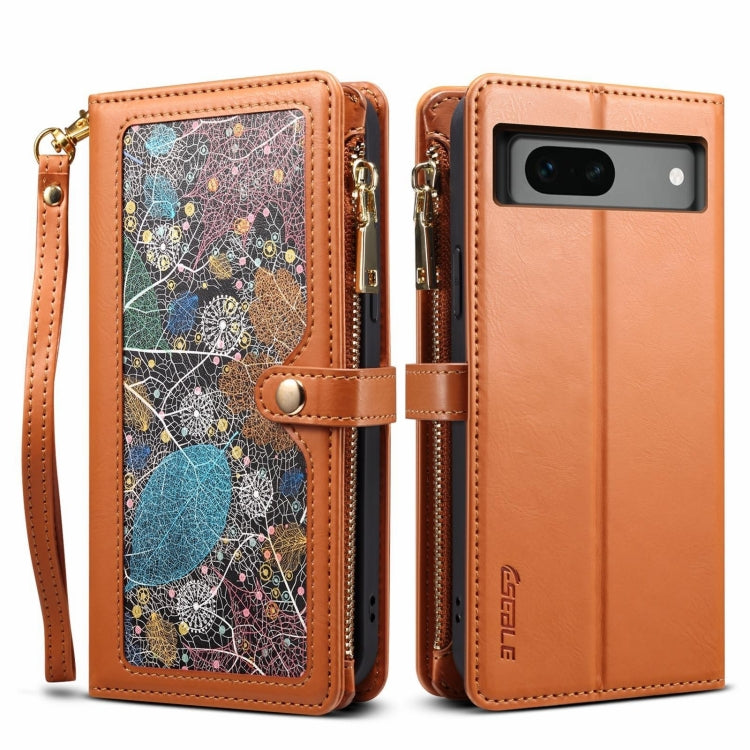 Pour Google Pixel 8A ESEBLE Star Series Lanière Zippée Portefeuille RFID Étui en Cuir (Marron)