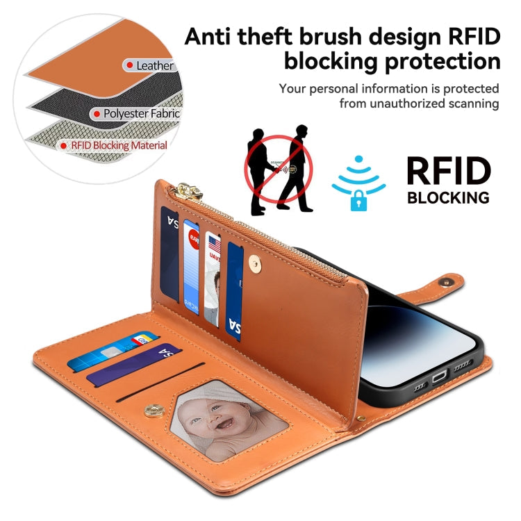 Pour Google Pixel 8A ESEBLE Star Series Lanière Zippée Portefeuille RFID Étui en Cuir (Marron)
