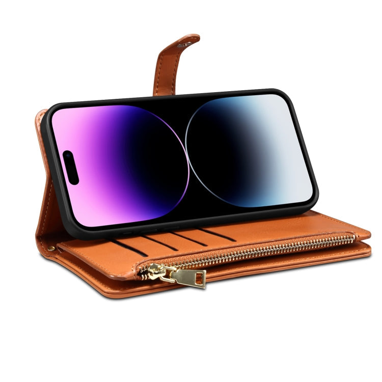Pour Google Pixel 8A ESEBLE Star Series Lanière Zippée Portefeuille RFID Étui en Cuir (Marron)