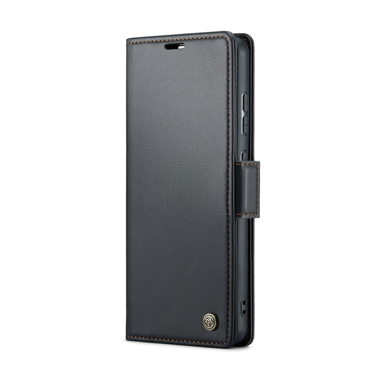 Pour Samsung Galaxy A52/A52s 5G Étui de téléphone en cuir anti-vol RFID texturé Litchi avec boucle papillon CaseMe 023 (Noir)
