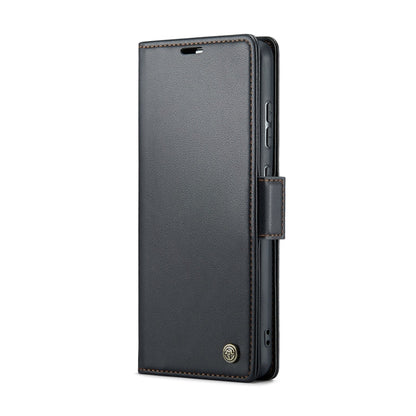 Pour Samsung Galaxy A52/A52s 5G Étui de téléphone en cuir anti-vol RFID texturé Litchi avec boucle papillon CaseMe 023 (Noir)
