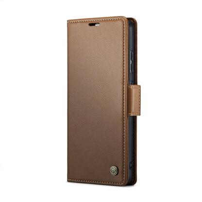 For Samsung Galaxy A52/A52s 5G CaseMe 023 Butterfly Buckle Litchi Texture RFID Anti-theft Leather Phone Case(Brown)