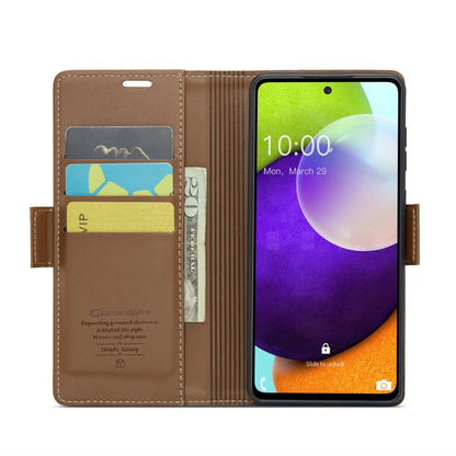 For Samsung Galaxy A52/A52s 5G CaseMe 023 Butterfly Buckle Litchi Texture RFID Anti-theft Leather Phone Case(Brown)