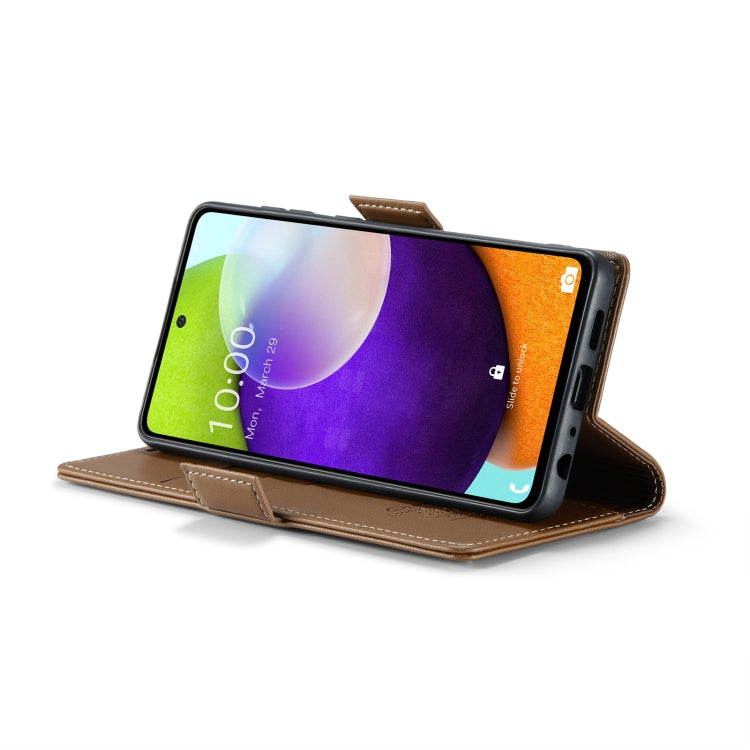 For Samsung Galaxy A52/A52s 5G CaseMe 023 Butterfly Buckle Litchi Texture RFID Anti-theft Leather Phone Case(Brown)