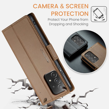For Samsung Galaxy A52/A52s 5G CaseMe 023 Butterfly Buckle Litchi Texture RFID Anti-theft Leather Phone Case(Brown)