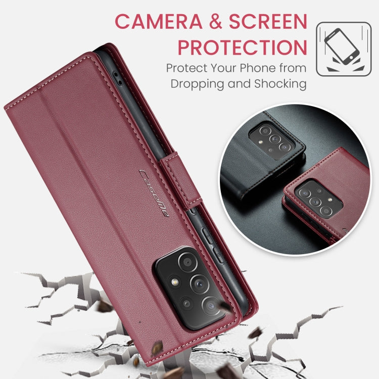 For Samsung Galaxy A52/A52s 5G CaseMe 023 Butterfly Buckle Litchi Texture RFID Anti-theft Leather Phone Case(Wine Red)