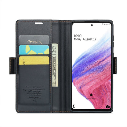 Pour Samsung Galaxy A53 Étui Caseme 023 Papillon Boucle Texture Litchi RFID Antivol Cuir Étui Téléphone (Noir)