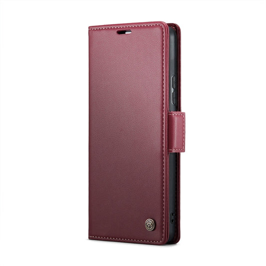 For Samsung Galaxy A53 CaseMe 023 Butterfly Buckle Litchi Texture RFID Anti-theft Leather Phone Case(Wine Red)