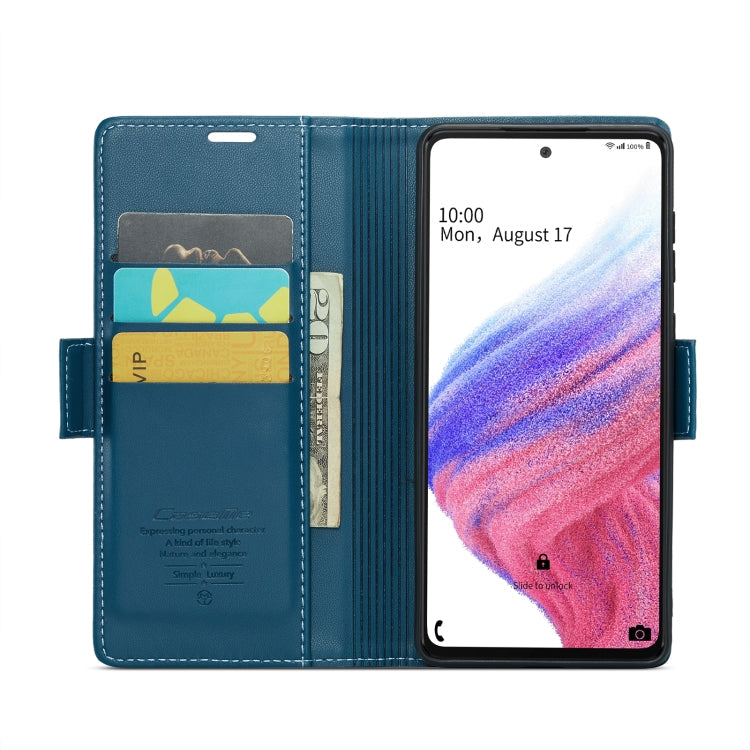 For Samsung Galaxy A53 CaseMe 023 Butterfly Buckle Litchi Texture RFID Anti-theft Leather Phone Case(Blue)
