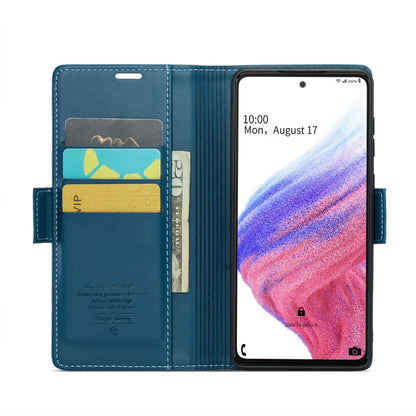 For Samsung Galaxy A53 CaseMe 023 Butterfly Buckle Litchi Texture RFID Anti-theft Leather Phone Case(Blue)
