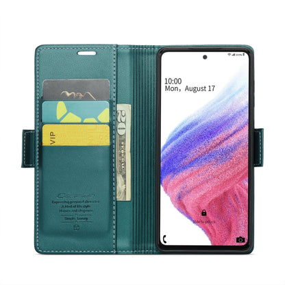 For Samsung Galaxy A53 CaseMe 023 Butterfly Buckle Litchi Texture RFID Anti-theft Leather Phone Case(Pearly Blue)