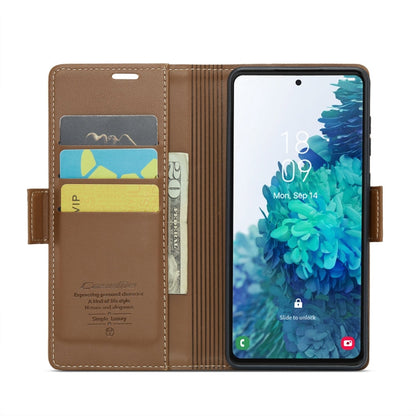 Pour Samsung Galaxy S20 FE Étui CaseMe 023 avec boucle papillon, texture litchi, RFID anti-vol en cuir (marron)