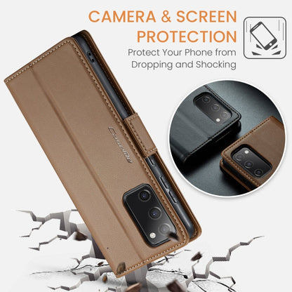Pour Samsung Galaxy S20 FE Étui CaseMe 023 avec boucle papillon, texture litchi, RFID anti-vol en cuir (marron)
