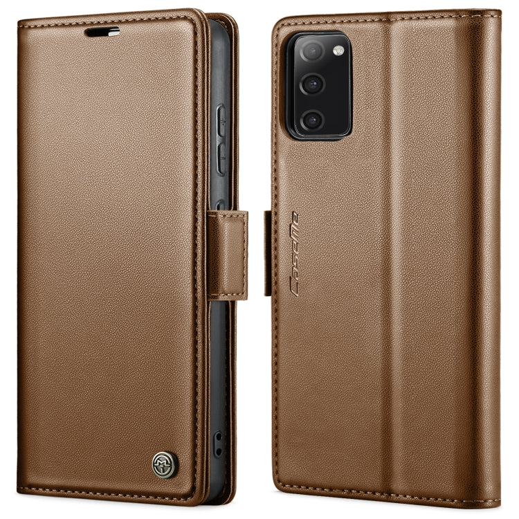 Pour Samsung Galaxy S20 FE Étui CaseMe 023 avec boucle papillon, texture litchi, RFID anti-vol en cuir (marron)