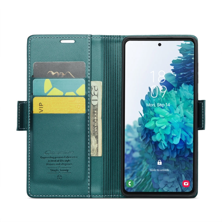 For Samsung Galaxy S20 FE CaseMe 023 Butterfly Buckle Litchi Texture RFID Anti-theft Leather Phone Case(Pearly Blue)