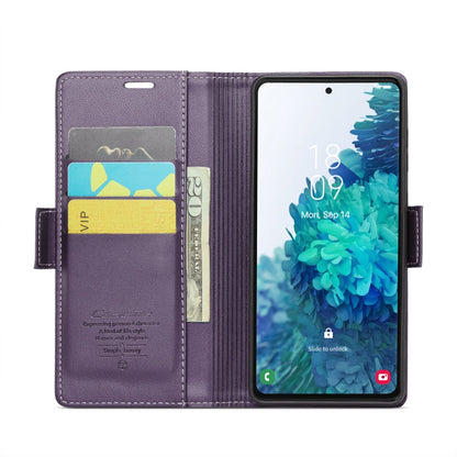 For Samsung Galaxy S20 FE CaseMe 023 Butterfly Buckle Litchi Texture RFID Anti-theft Leather Phone Case(Pearly Purple)