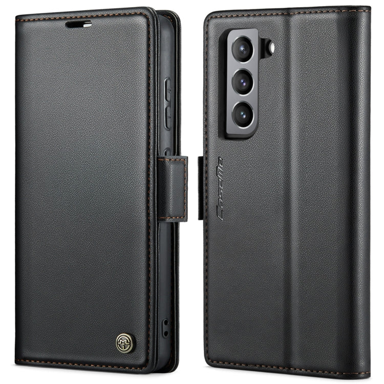 For Samsung Galaxy S21 FE 5G CaseMe 023 Butterfly Buckle Litchi Texture RFID Anti-theft Leather Phone Case(Black)