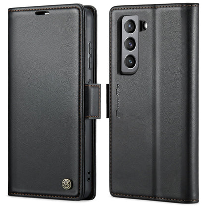 For Samsung Galaxy S21 FE 5G CaseMe 023 Butterfly Buckle Litchi Texture RFID Anti-theft Leather Phone Case(Black)