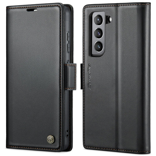 For Samsung Galaxy S21 FE 5G CaseMe 023 Butterfly Buckle Litchi Texture RFID Anti-theft Leather Phone Case(Black)