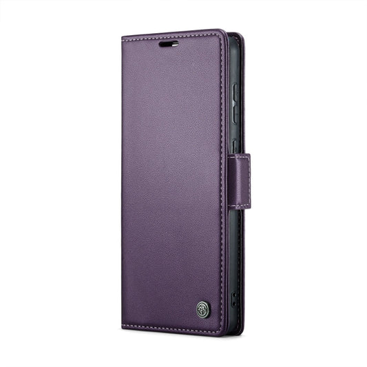 For Samsung Galaxy S21 FE 5G CaseMe 023 Butterfly Buckle Litchi Texture RFID Anti-theft Leather Phone Case(Pearly Purple)