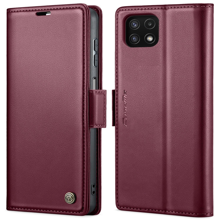For Samsung Galaxy A22 5G CaseMe 023 Butterfly Buckle Litchi Texture RFID Anti-theft Leather Phone Case(Wine Red)