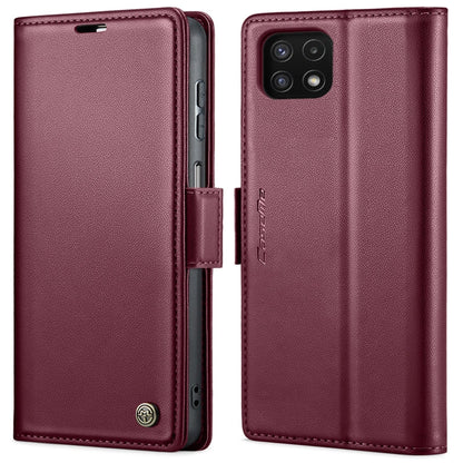 For Samsung Galaxy A22 5G CaseMe 023 Butterfly Buckle Litchi Texture RFID Anti-theft Leather Phone Case(Wine Red)