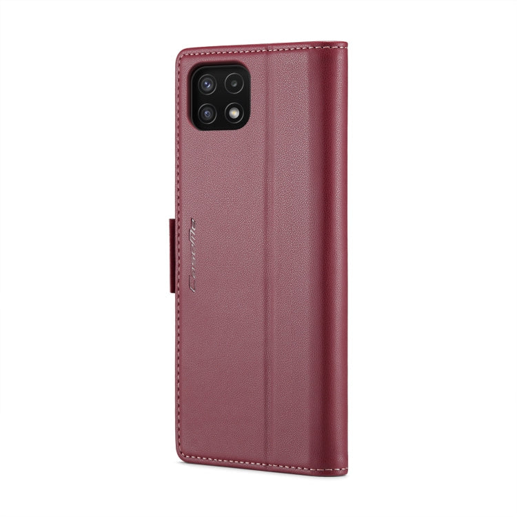 For Samsung Galaxy A22 5G CaseMe 023 Butterfly Buckle Litchi Texture RFID Anti-theft Leather Phone Case(Wine Red)