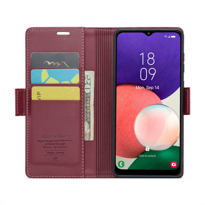 For Samsung Galaxy A22 5G CaseMe 023 Butterfly Buckle Litchi Texture RFID Anti-theft Leather Phone Case(Wine Red)