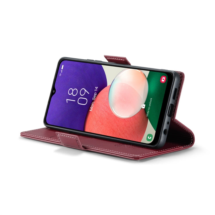 For Samsung Galaxy A22 5G CaseMe 023 Butterfly Buckle Litchi Texture RFID Anti-theft Leather Phone Case(Wine Red)