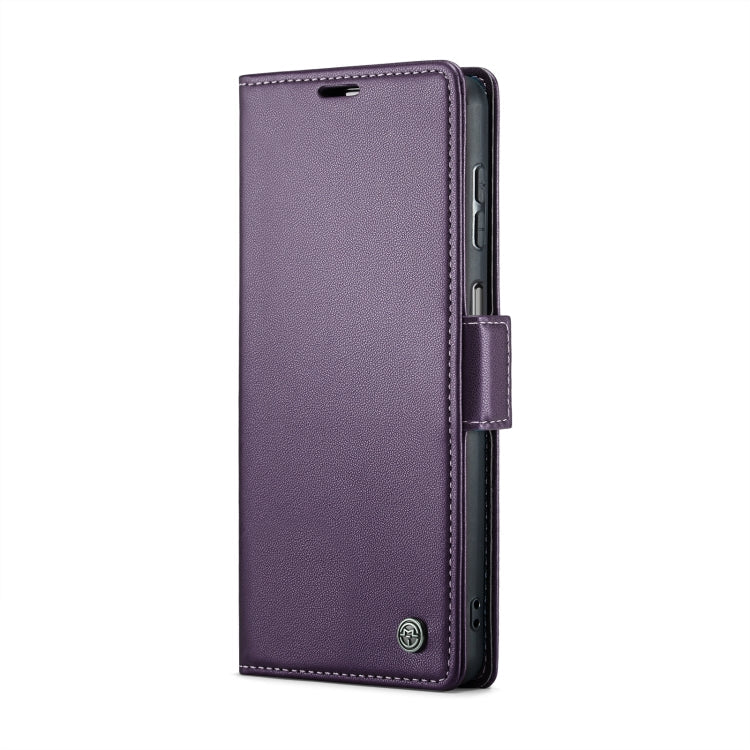 For Samsung Galaxy A22 5G CaseMe 023 Butterfly Buckle Litchi Texture RFID Anti-theft Leather Phone Case(Pearly Purple)