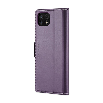 For Samsung Galaxy A22 5G CaseMe 023 Butterfly Buckle Litchi Texture RFID Anti-theft Leather Phone Case(Pearly Purple)