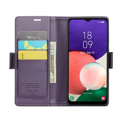 For Samsung Galaxy A22 5G CaseMe 023 Butterfly Buckle Litchi Texture RFID Anti-theft Leather Phone Case(Pearly Purple)