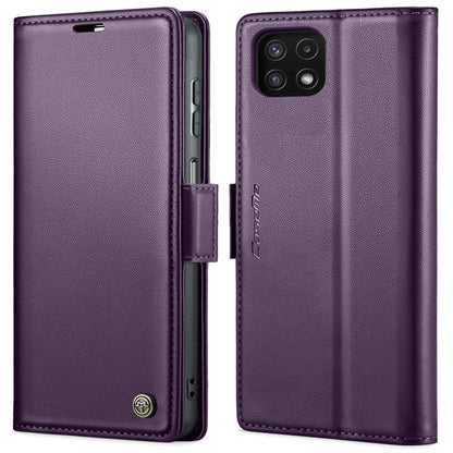 For Samsung Galaxy A22 5G CaseMe 023 Butterfly Buckle Litchi Texture RFID Anti-theft Leather Phone Case(Pearly Purple)