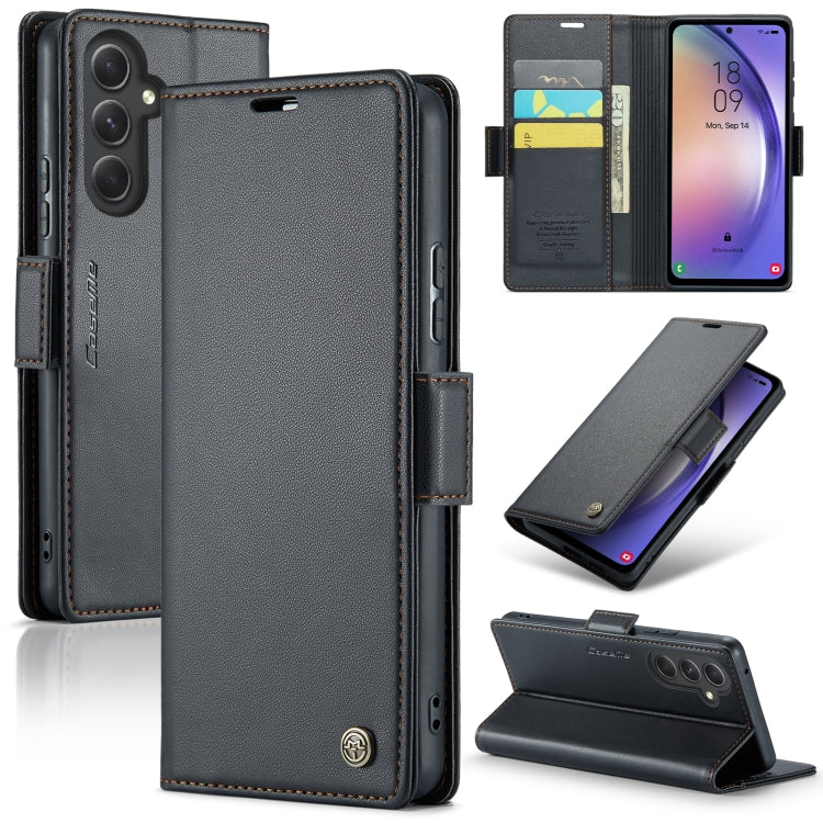 Pour Samsung Galaxy A54 5G Étui de téléphone en cuir anti-vol RFID texturé litchi avec boucle papillon CaseMe 023 (noir)